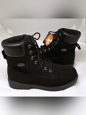 Lugz Men's Black Padded Collar Lace-Up Boots nwt size 12 steal toed